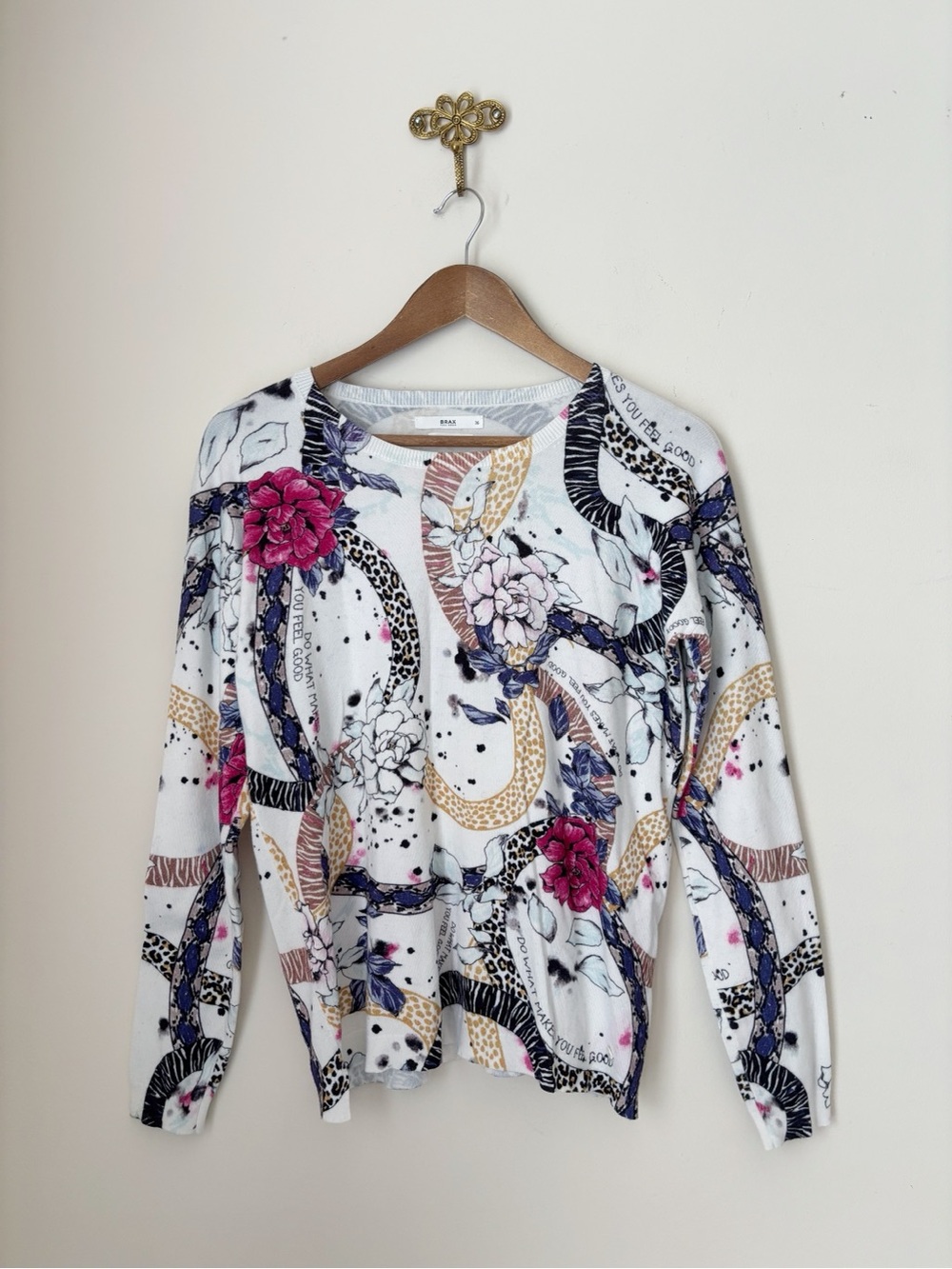 BRAX Floral Print Lisa Pullover Easy Knit Sweater Sz 36 US 6